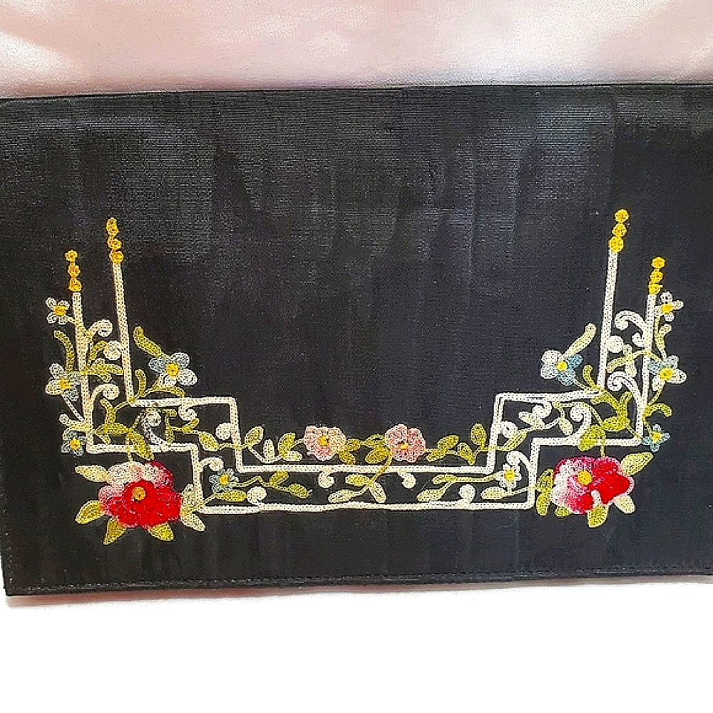 Vintage Black Embroidered Handheld Clutch Evening Bag made in France